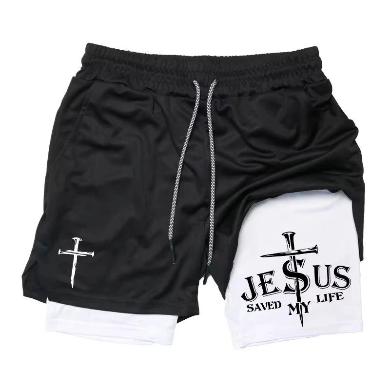 Cross & Bible Verse 2-in-1 Athletic Shorts – Men’s Quick-Dry Christian Sports & Beach Shorts