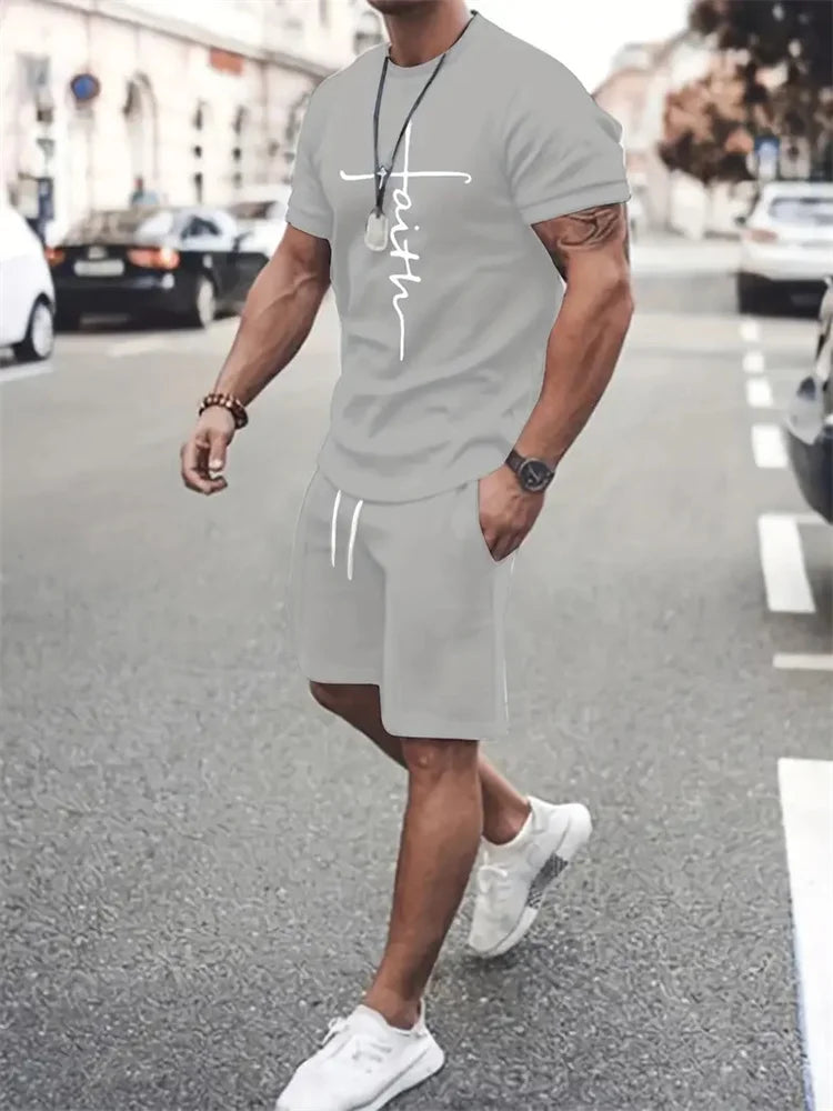 Men’s Faith Cross T-Shirt & Shorts Set – 2-Piece Christian Summer Outfit | God Cloth