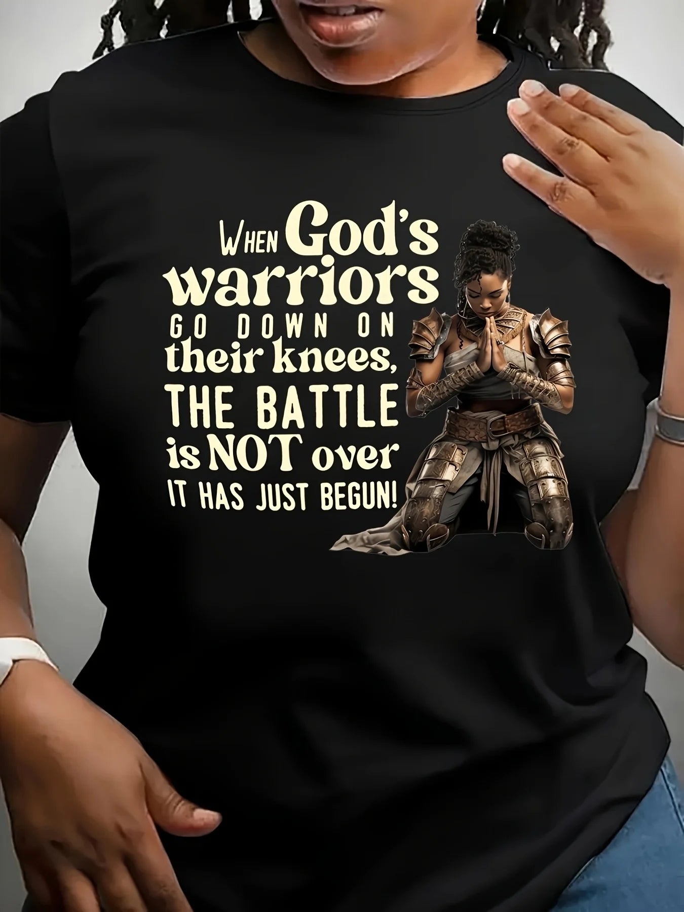 When God’s Warriors Go Down on Their Knees T-Shirt – Inspirational Christian Faith Tee for Women