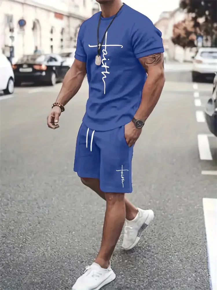 Men’s Faith Cross T-Shirt & Shorts Set – 2-Piece Christian Summer Outfit | God Cloth