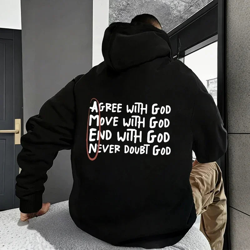 Never Doubt God Christian Hoodie – Inspirational Faith Pullover Sweatshirt for Men