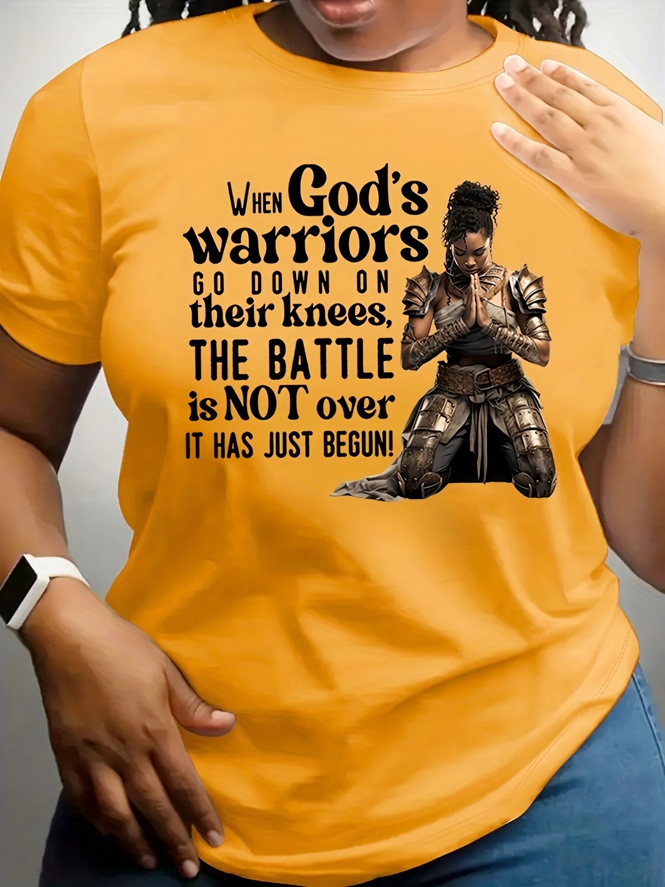 When God’s Warriors Go Down on Their Knees T-Shirt – Inspirational Christian Faith Tee for Women