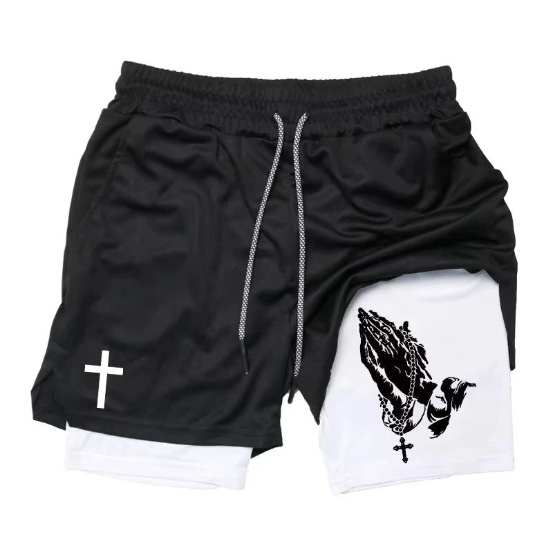 Cross & Bible Verse 2-in-1 Athletic Shorts – Men’s Quick-Dry Christian Sports & Beach Shorts