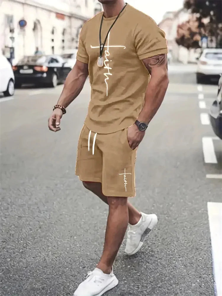 Men’s Faith Cross T-Shirt & Shorts Set – 2-Piece Christian Summer Outfit | God Cloth