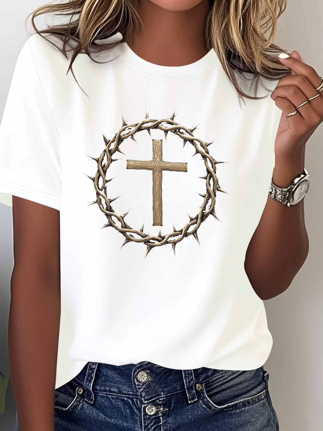 Jesus Cross Print Faith T-Shirt