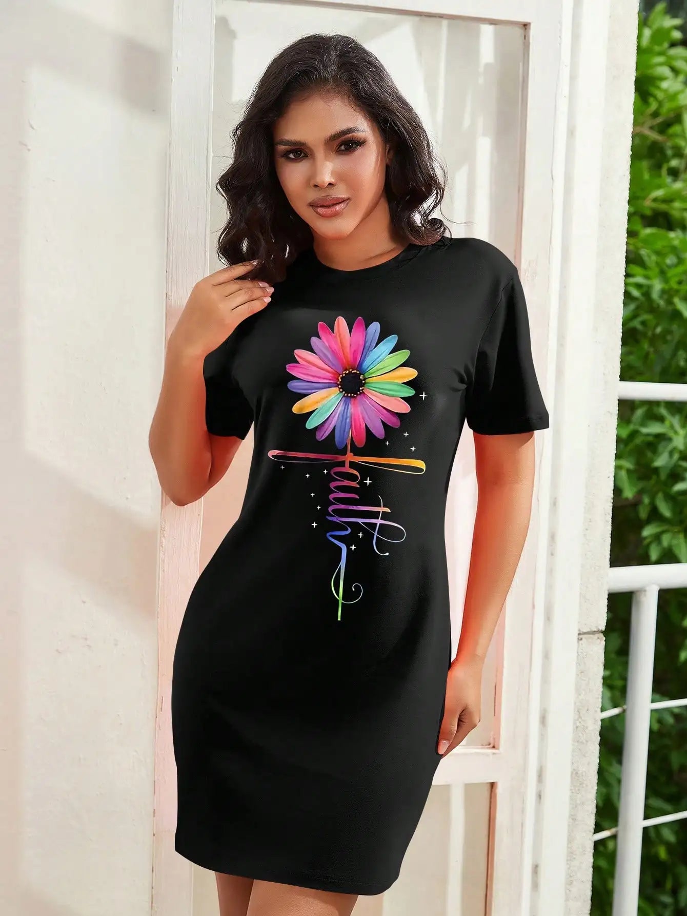 Colorful Faith Sunflower T-Shirt Dress