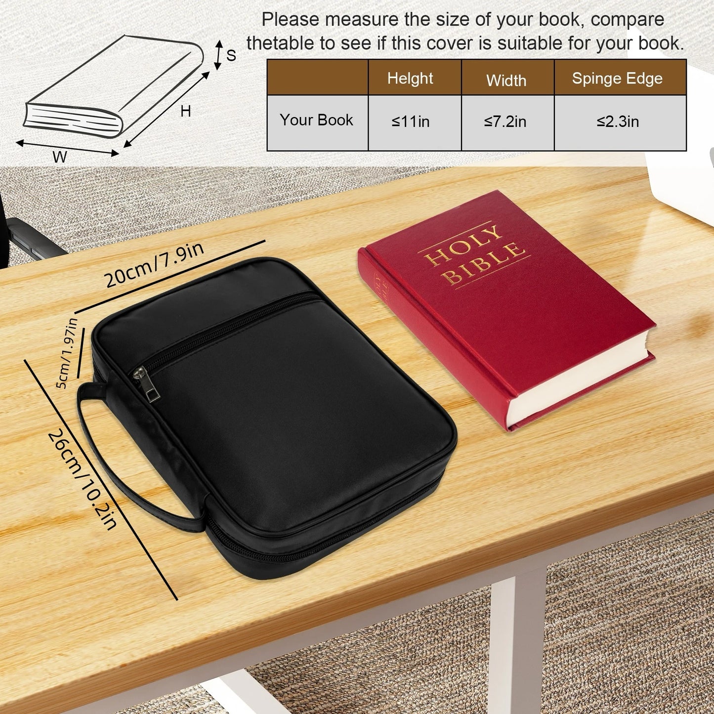 Leather Bible Cover Organizer with Handle & Zipper Pocket – Large Capacity Bible Carrying Case