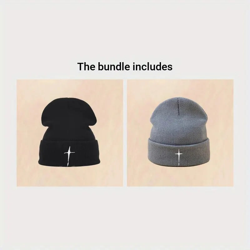 Embroidered Cross Knit Hat