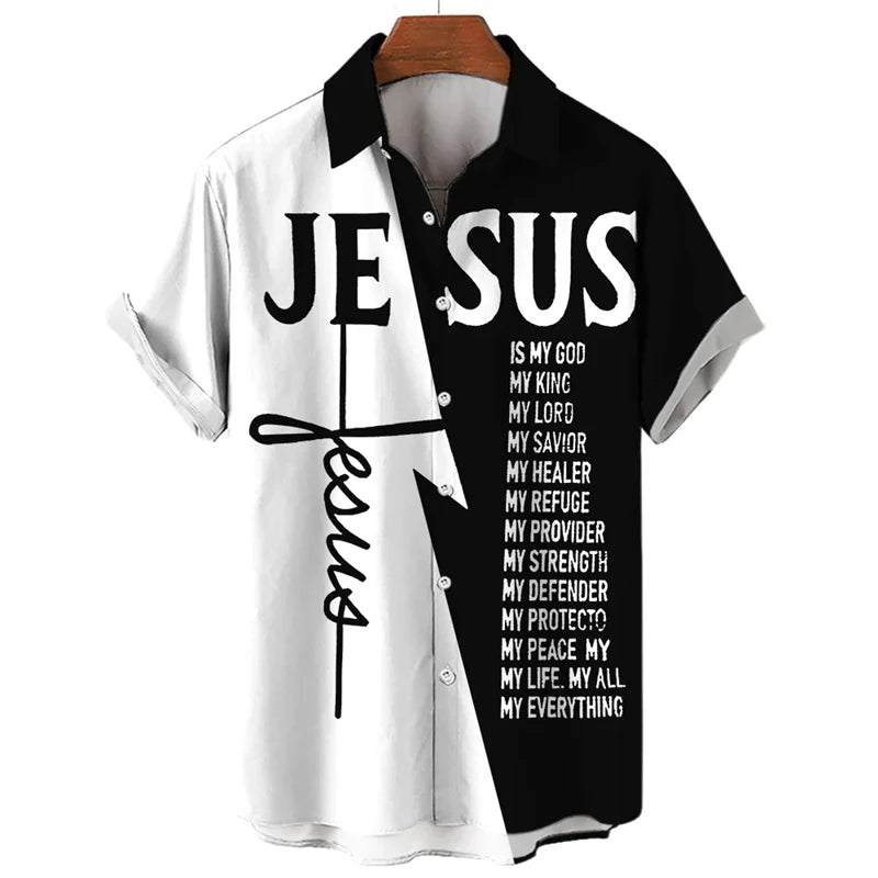 Jesus 3D Printed Casual Short Sleeve Button Up Shirts