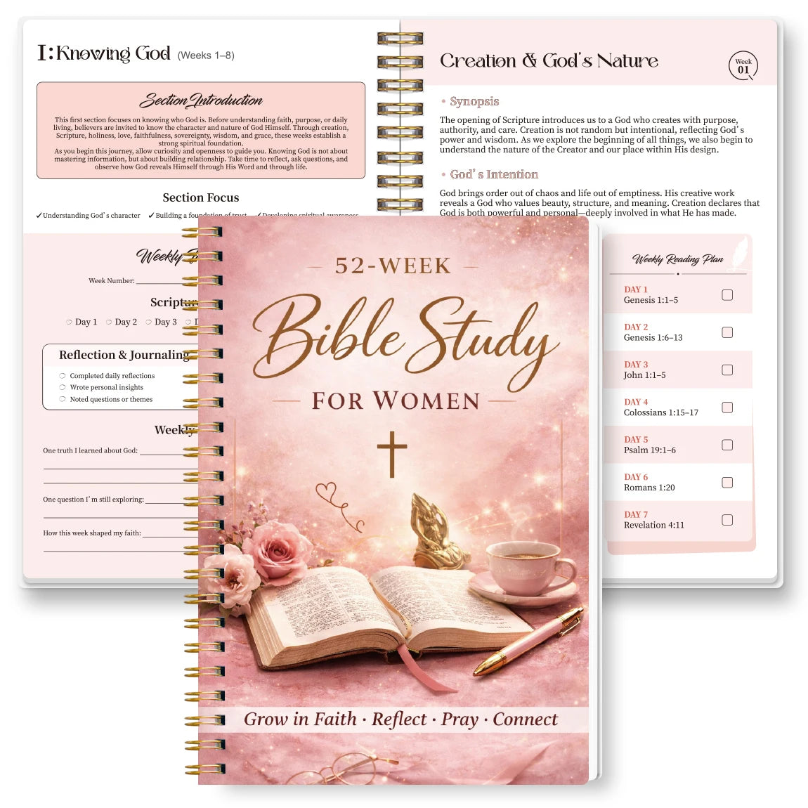 52-Week Bible Study Journal for Women – Spiral-Bound Faith Planner
