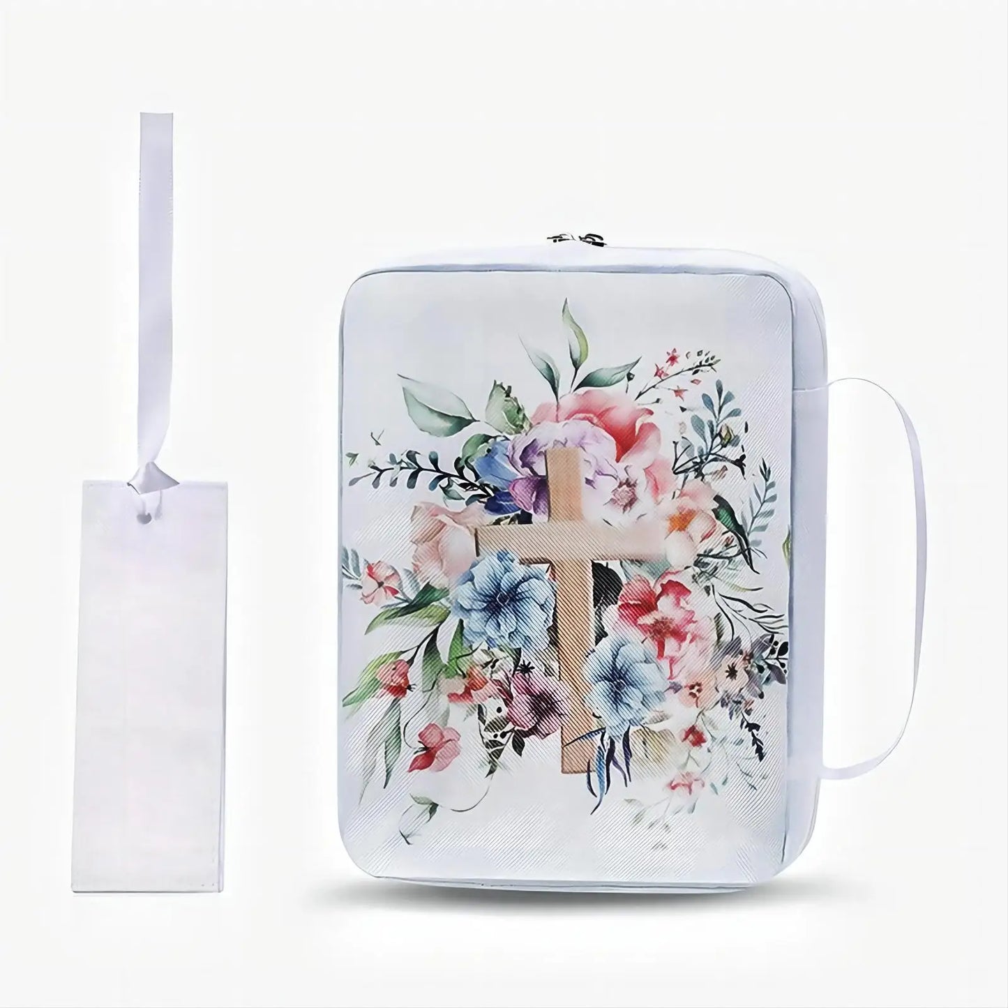 Floral Bible Cover with Handle & Pocket – Bible Organizer Case with Bookmark for Women & Girls