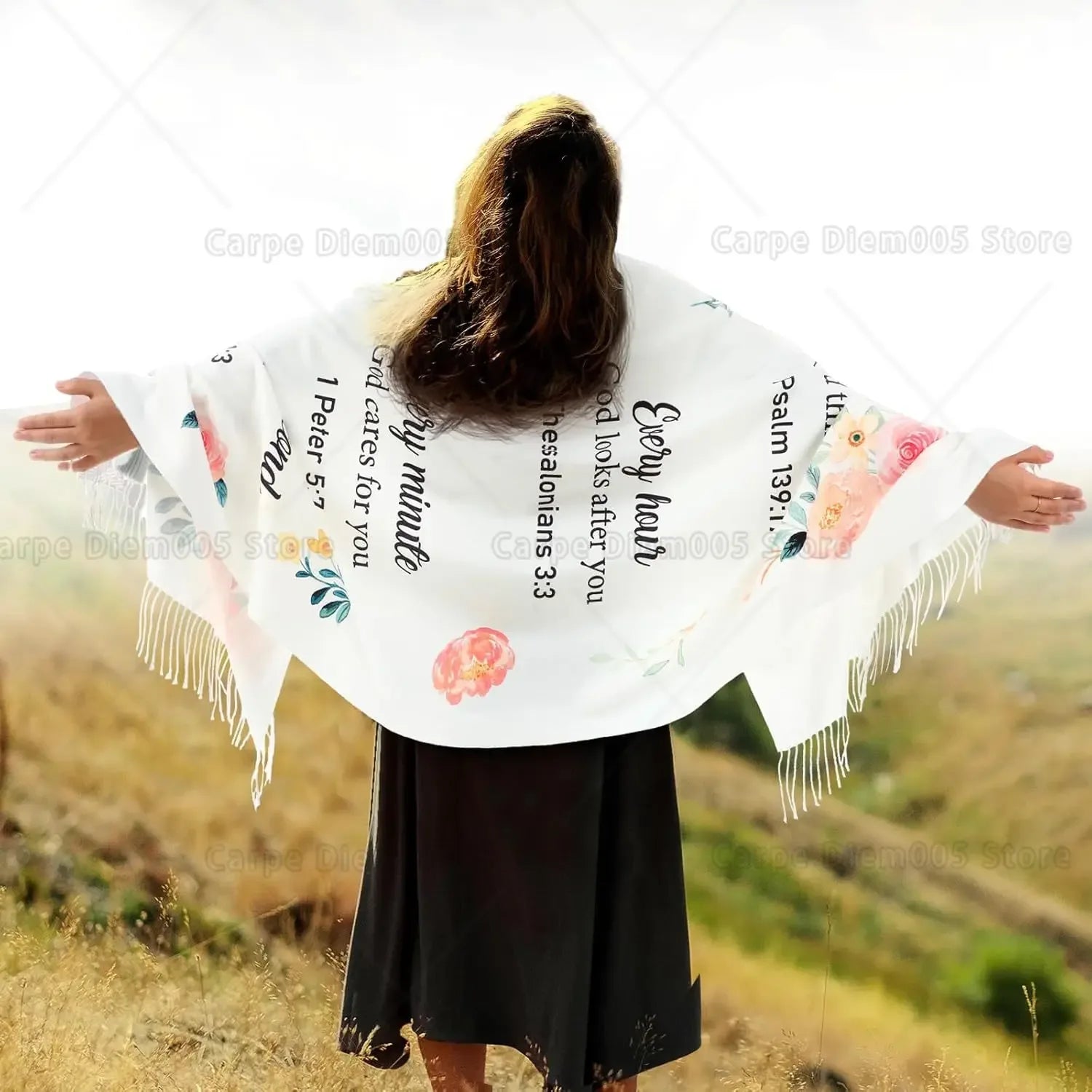 Floral Tassel Scripture Scarf - God Cloth