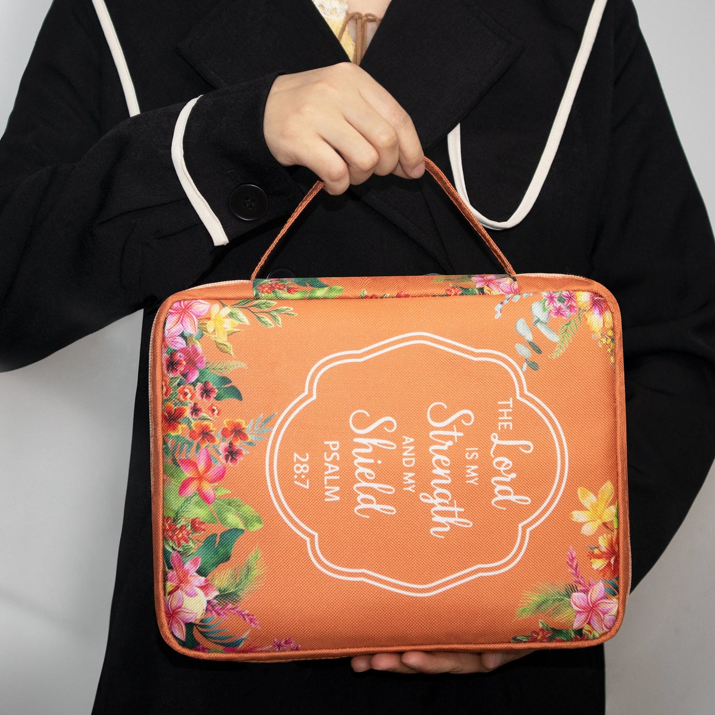 Large Orange Floral Bible Case