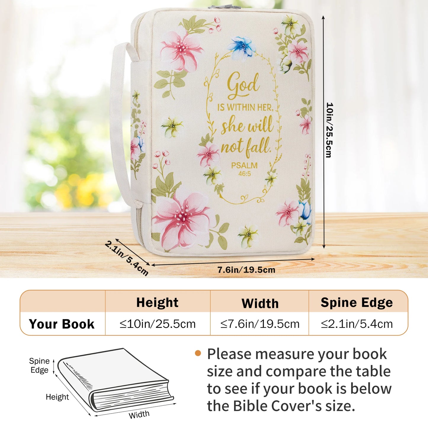 "God Is With Her" Psalm 46:5 Floral Bible Cover with Zipper & Handle