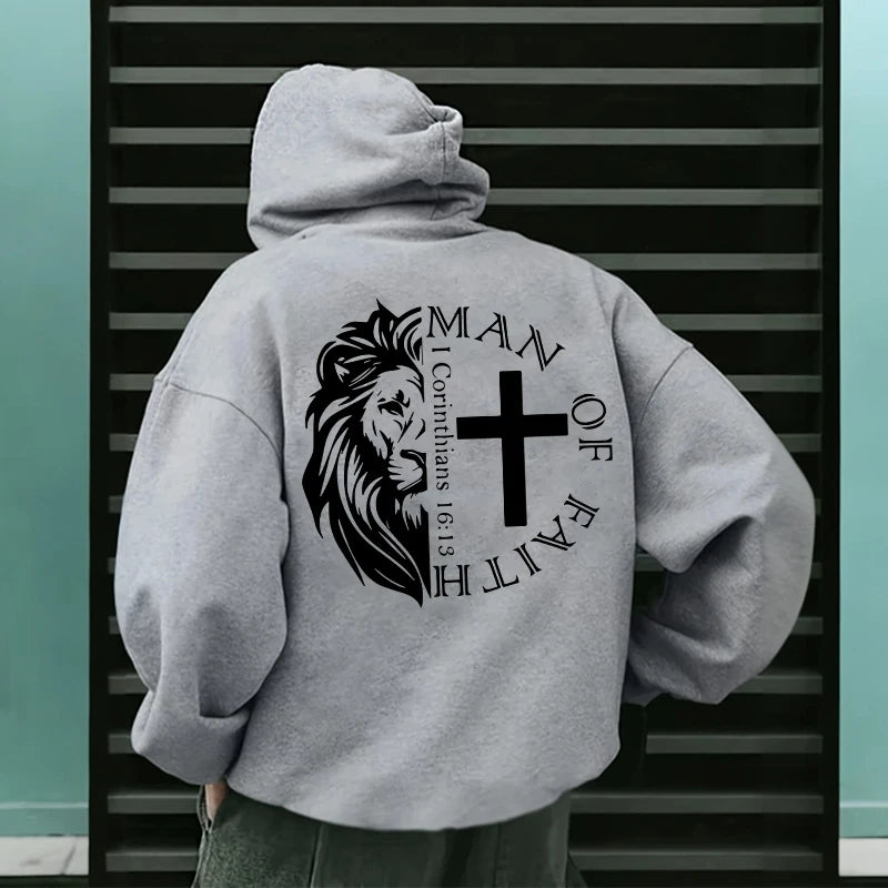 Men’s Jesus Christ Lion Graphic Hoodie – Man of Faith Christian Sweatshirt
