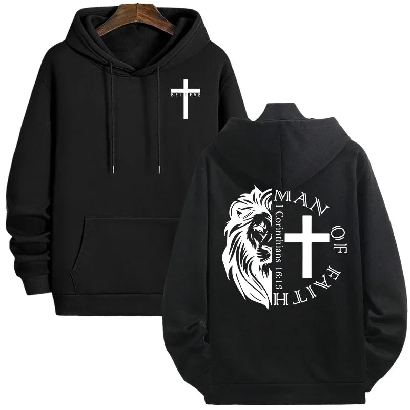 Men’s Jesus Christ Lion Graphic Hoodie – Man of Faith Christian Sweatshirt
