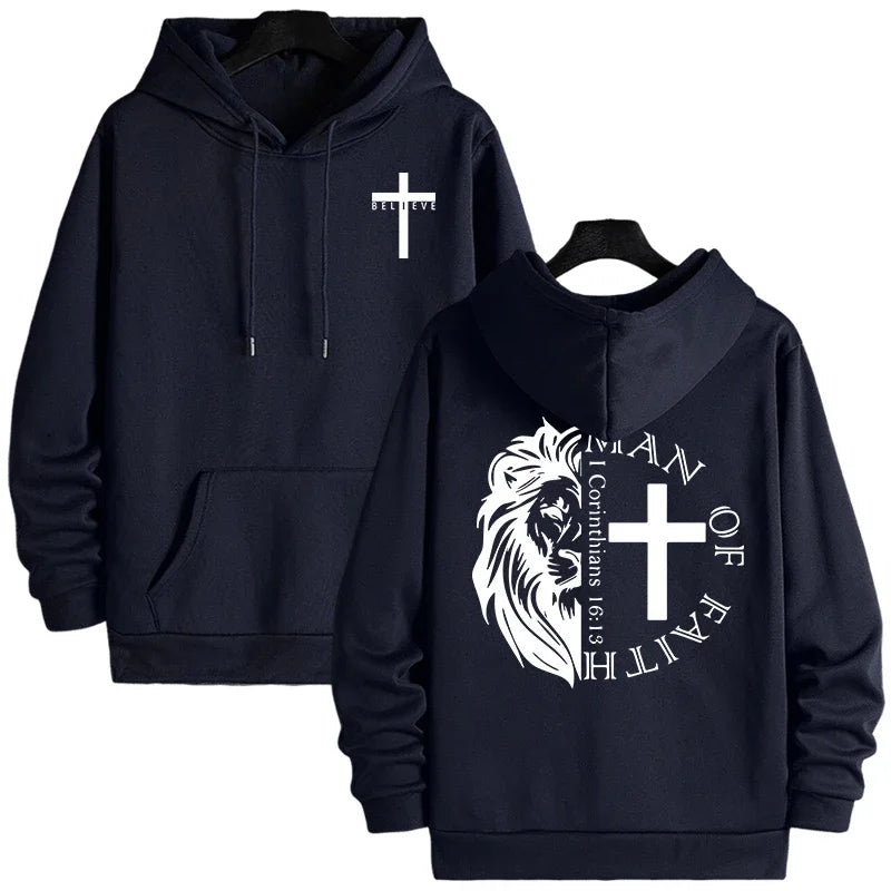 Men’s Jesus Christ Lion Graphic Hoodie – Man of Faith Christian Sweatshirt