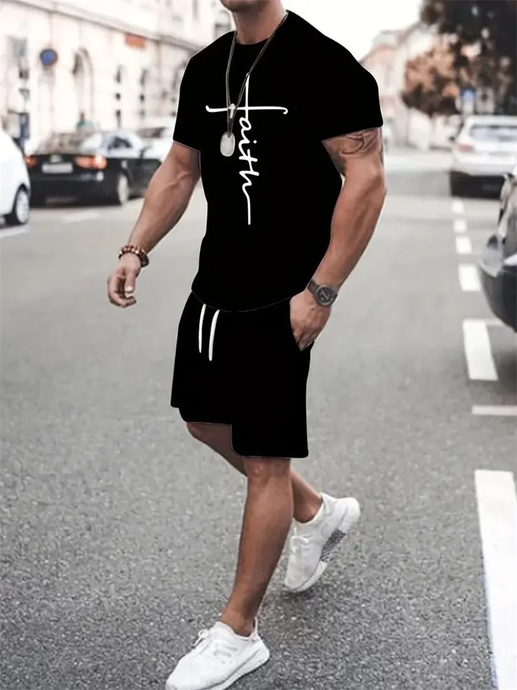 Men’s Faith Cross T-Shirt & Shorts Set – 2-Piece Christian Summer Outfit | God Cloth