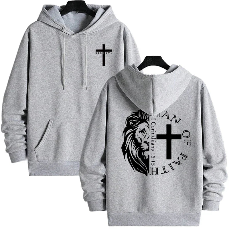 Men’s Jesus Christ Lion Graphic Hoodie – Man of Faith Christian Sweatshirt