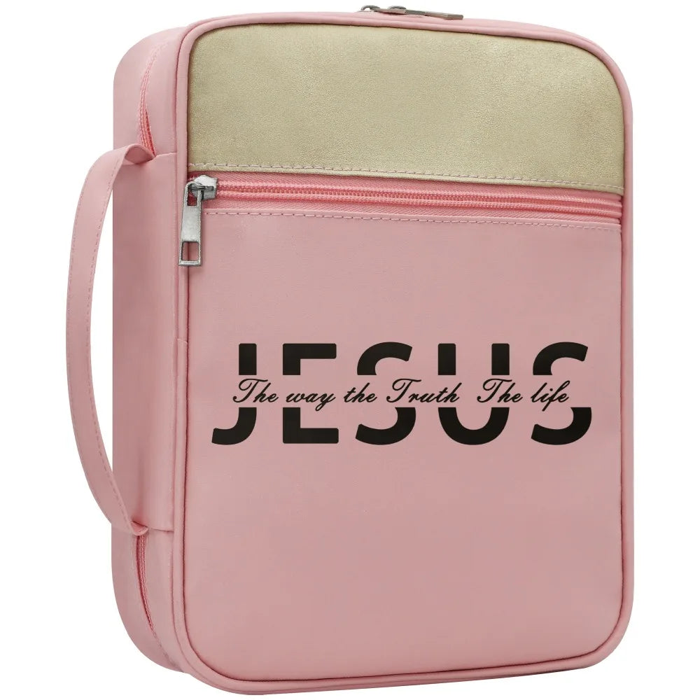 Christian Bible Cover with Handle – "Jesus The Way, The Truth, The Life" Zipper Bible Case Organizer