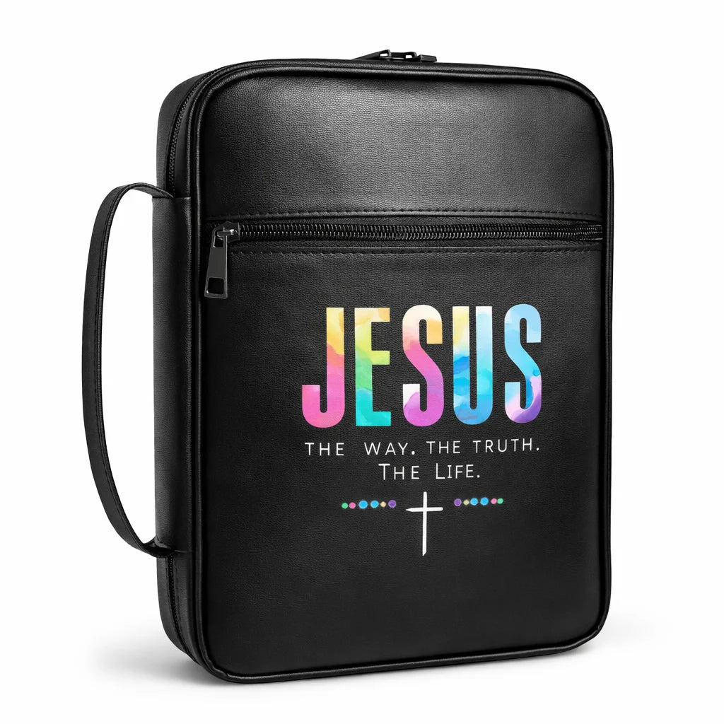 Leather Bible Cover Organizer with Handle & Zipper Pocket – Large Capacity Bible Carrying Case