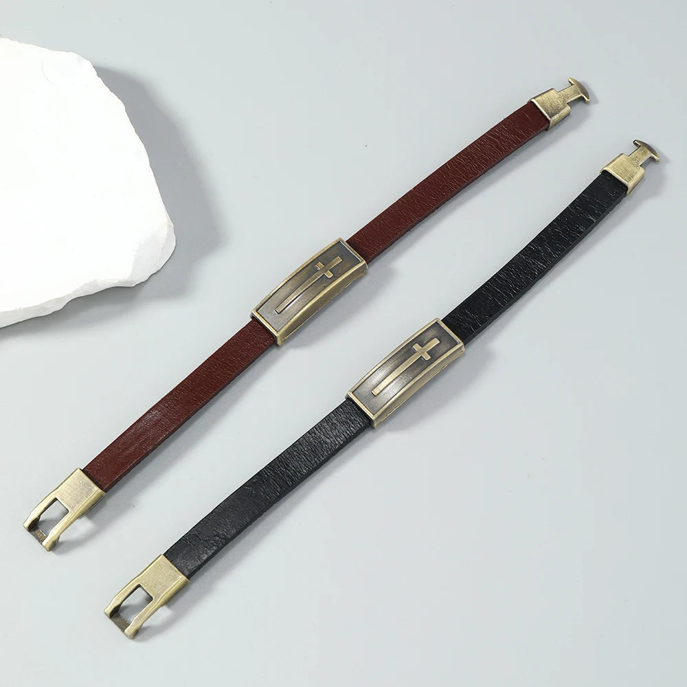 Leather Vintage Cross Bracelet for Men