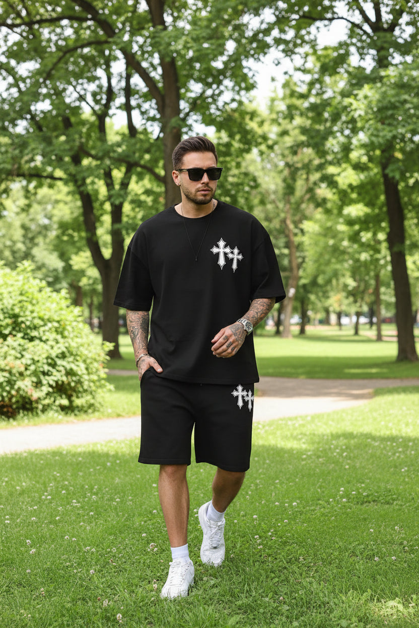 Men's Faith Cross Print T-Shirt and Shorts Set
