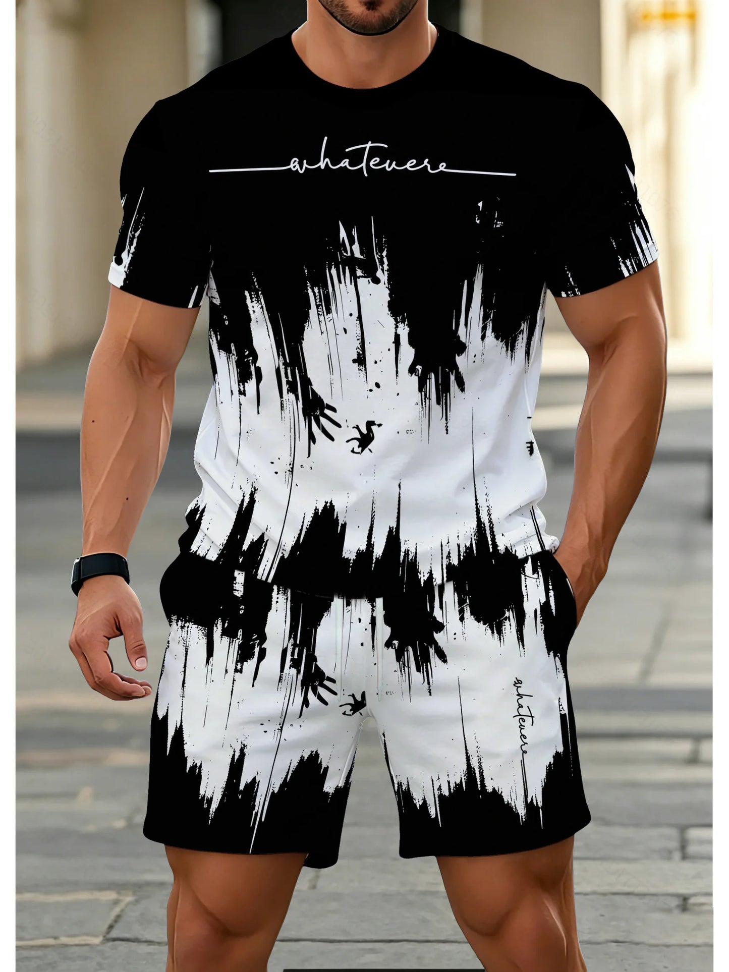 Casual Men's Printed T-Shirt Shorts Set of 2 Piece