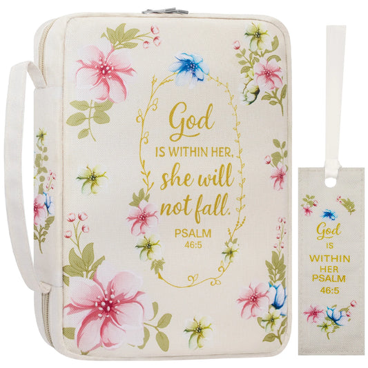 "God Is With Her" Psalm 46:5 Floral Bible Cover with Zipper & Handle