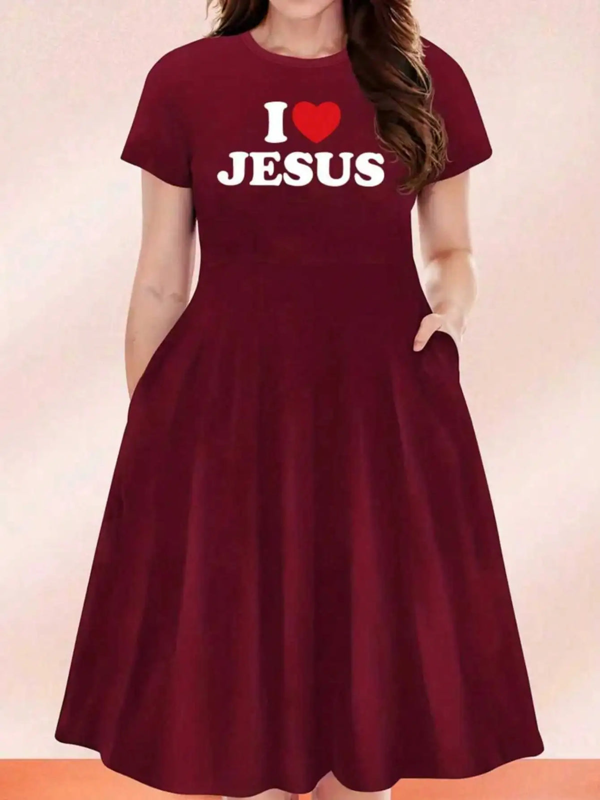 I Love Jesus Printed Plus Size A-Line Dress