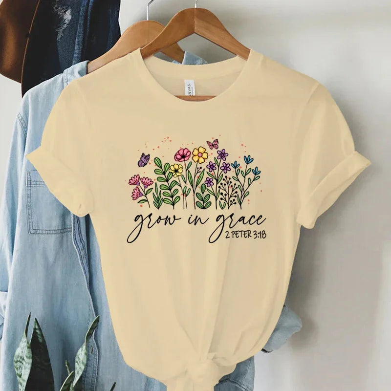 Floral Grow in Grace 2Peter 3:18 Tee