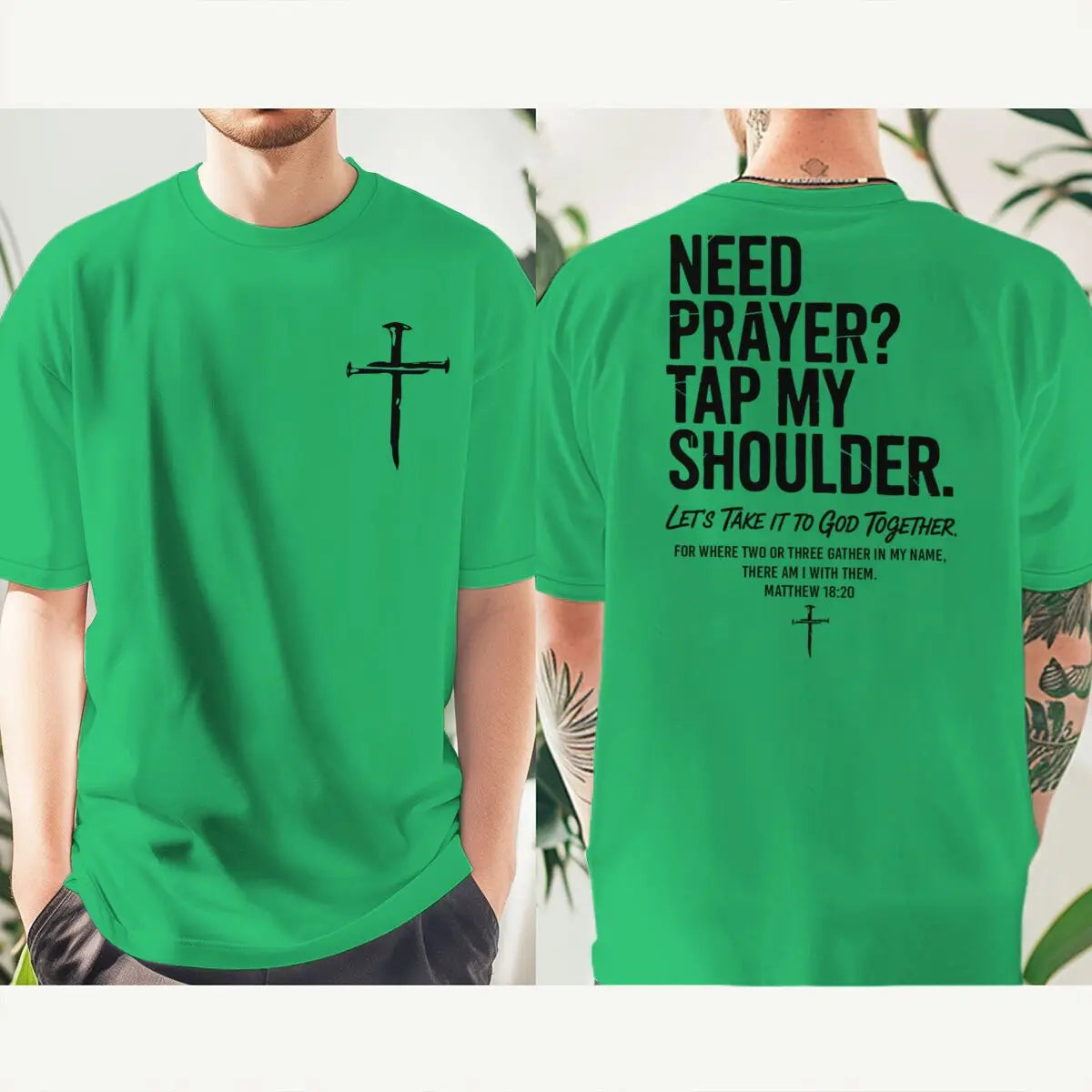 Need Prayer? Tap My Shoulder Christian T-Shirt | Unisex Faith Graphic Cross Tee
