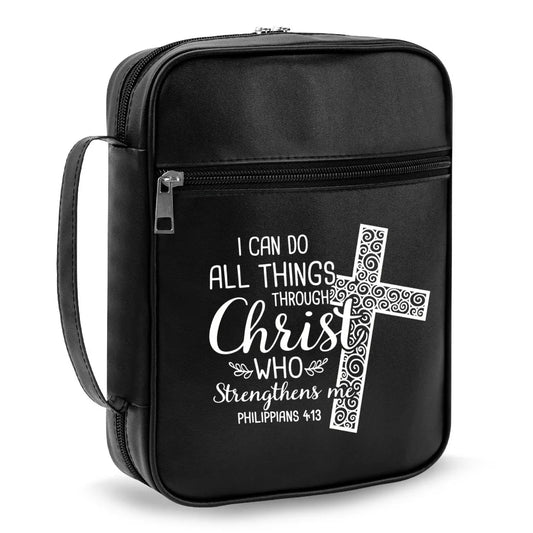 Christian Bible Cover with Handle – "I Can Do All Things Through Christ" Zipper Bible Case Organizer