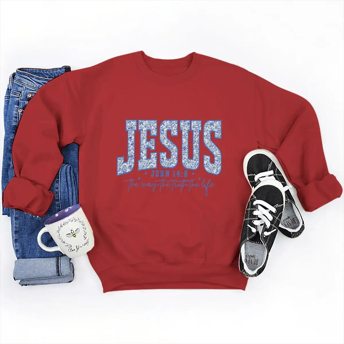 Jesus Is the Way, the Truth, the Life Sweatshirt – John 14:6 Christian Floral Pullover
