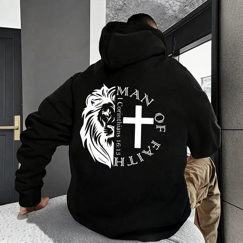 Men’s Jesus Christ Lion Graphic Hoodie – Man of Faith Christian Sweatshirt
