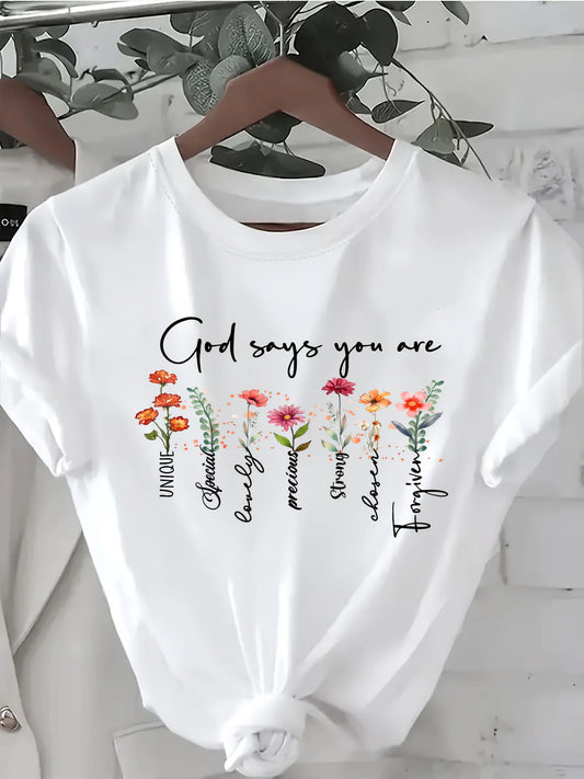 God Says You Are Floral Christian T-Shirt – Inspirational Women’s Faith Graphic Tee