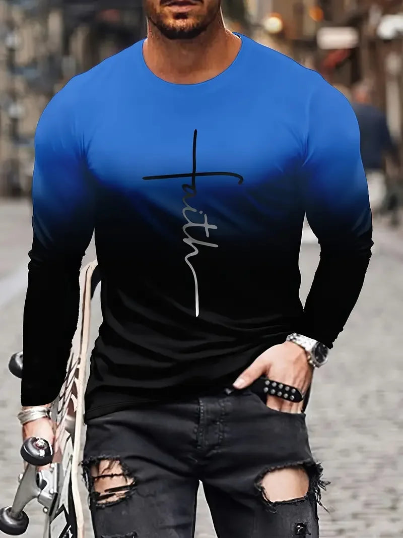 Christian Pattern Long Sleeve Crew Neck 3D Printed T-Shirts