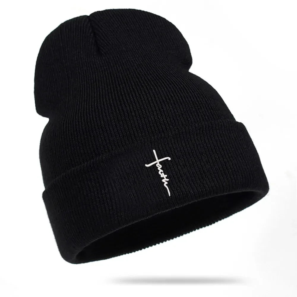 Embroidered Satin Lined Anti-Static Knit Faith Beanie - God Cloth