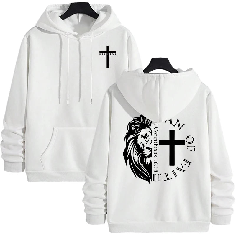 Men’s Jesus Christ Lion Graphic Hoodie – Man of Faith Christian Sweatshirt