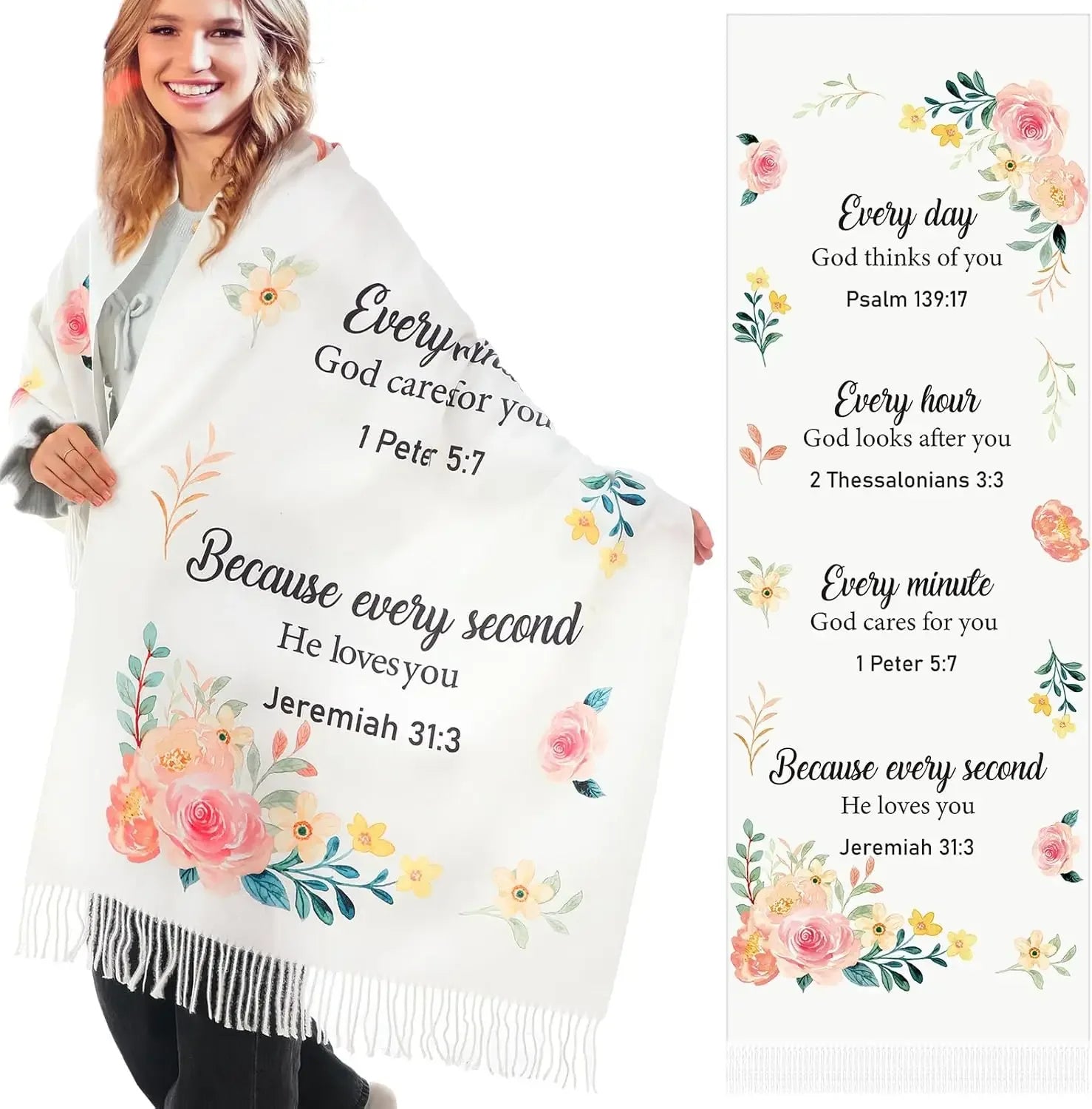 Floral Tassel Scripture Scarf - God Cloth