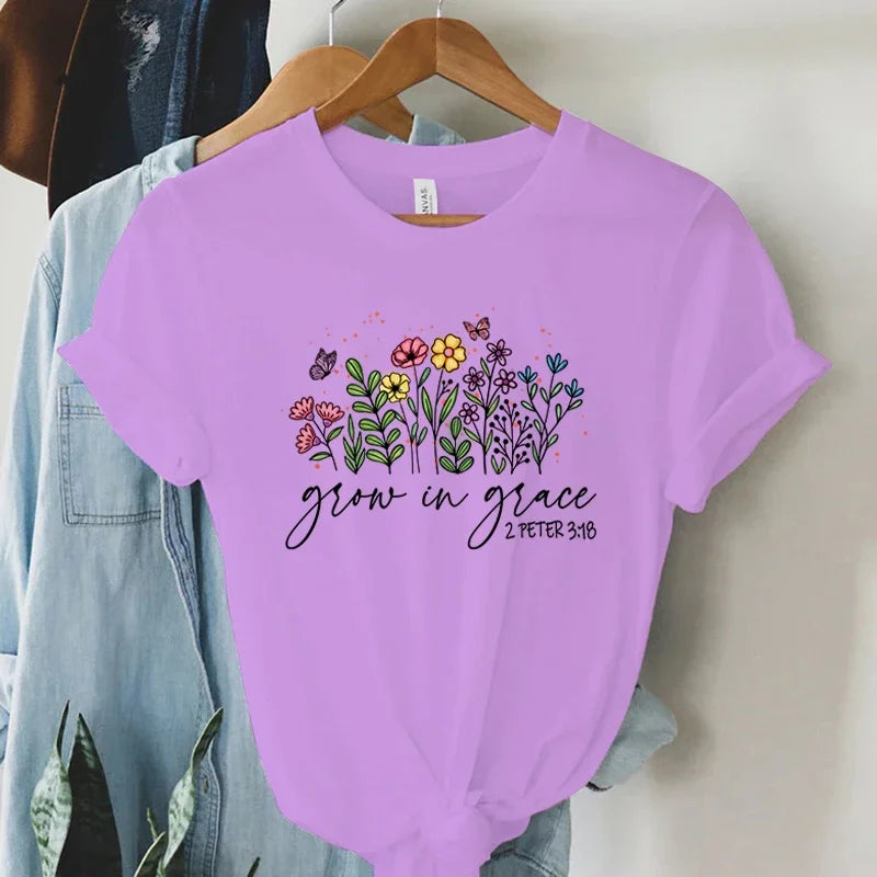 Floral Grow in Grace 2Peter 3:18 Tee