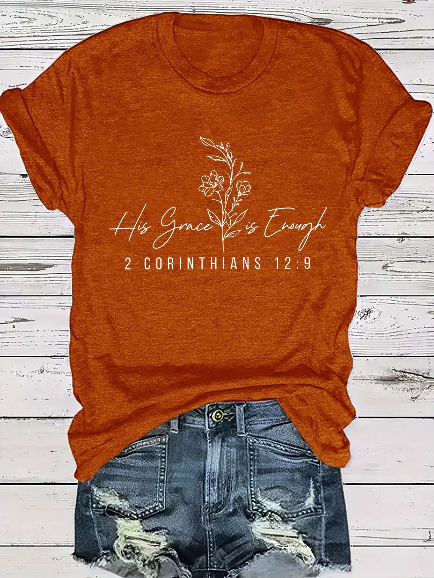 His Grace is Enough Women's Tee - Floral Bible Verse Graphic