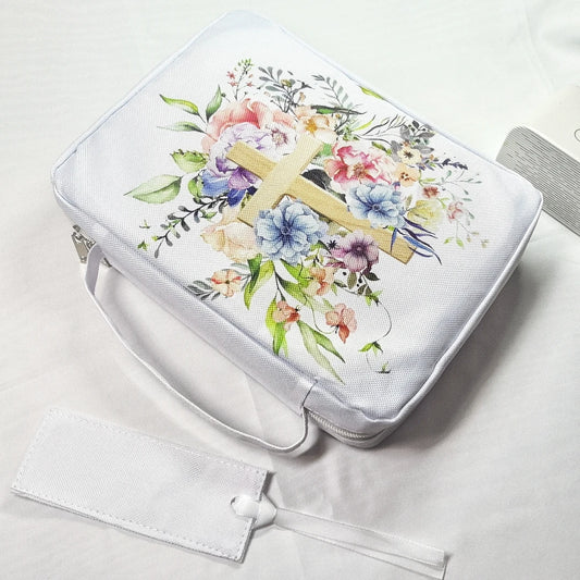 Floral Bible Cover with Handle & Pocket – Bible Organizer Case with Bookmark for Women & Girls