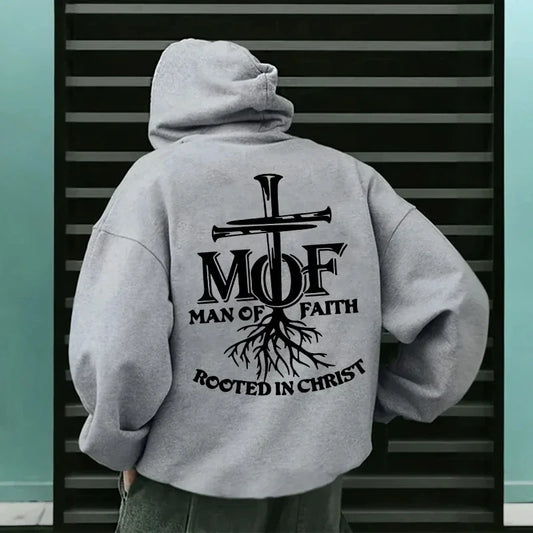Man of Faith Christian Hoodie for Men – Inspirational Faith Sweatshirt, Warm Fleece Pullover