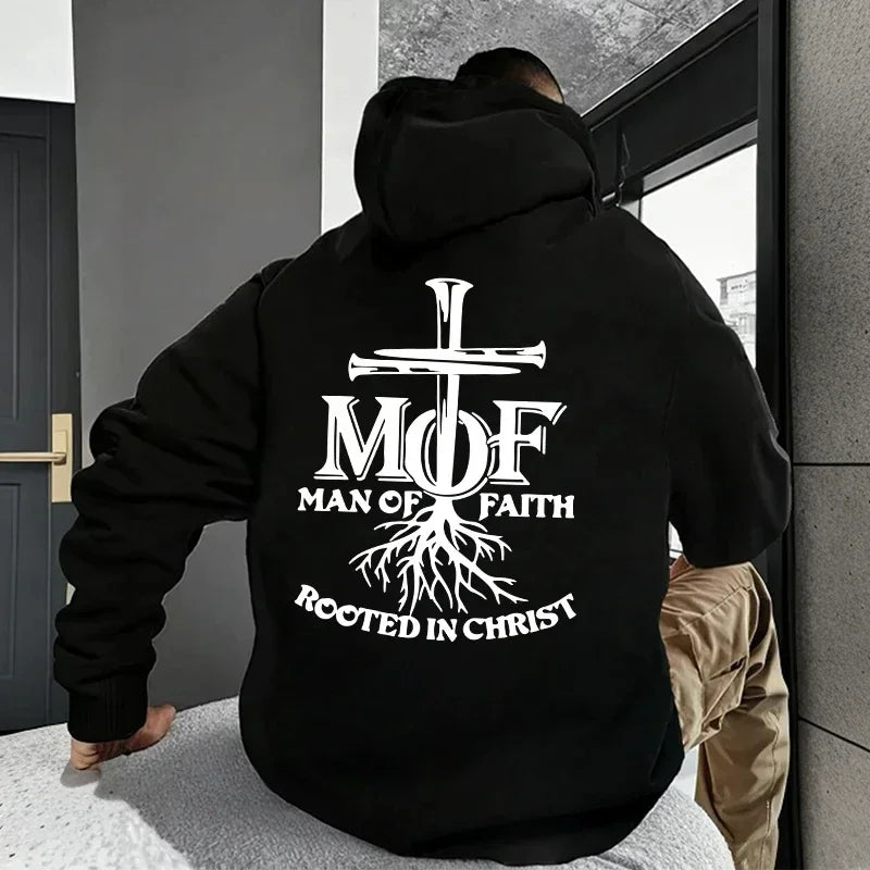 Man of Faith Christian Hoodie for Men – Inspirational Faith Sweatshirt, Warm Fleece Pullover