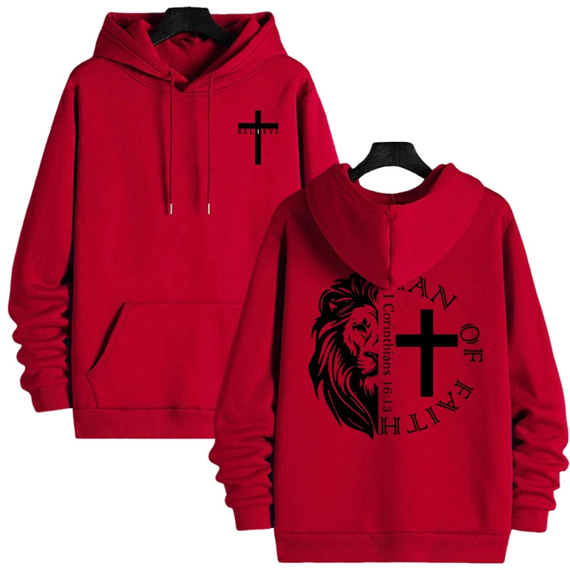 Men’s Jesus Christ Lion Graphic Hoodie – Man of Faith Christian Sweatshirt