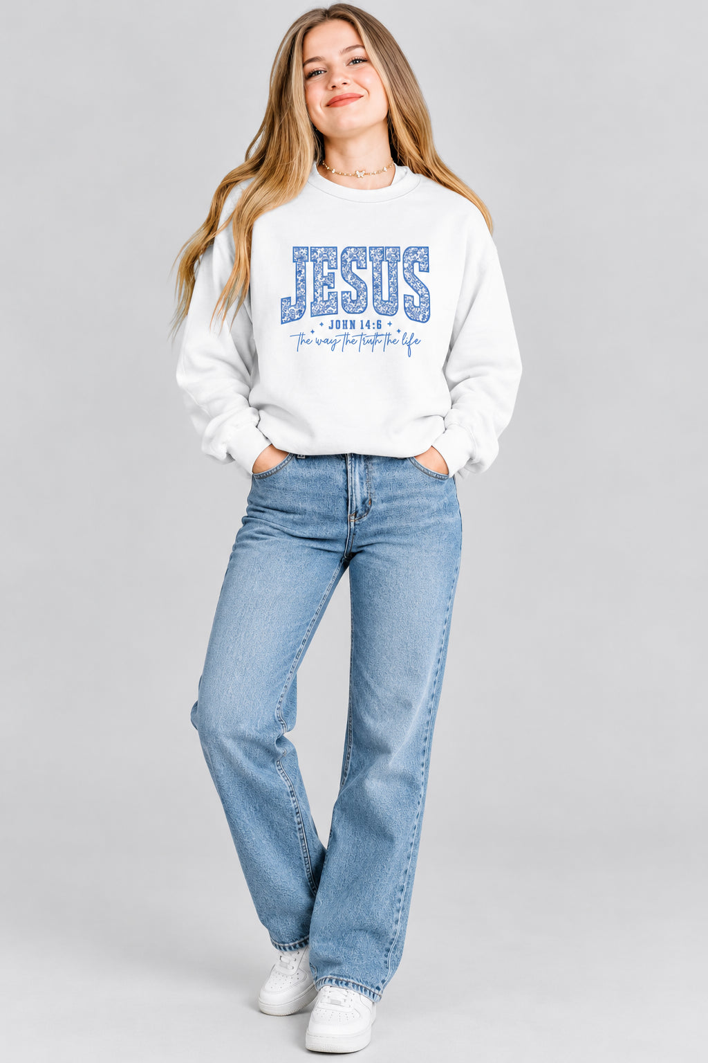 Jesus Is the Way, the Truth, the Life Sweatshirt – John 14:6 Christian Floral Pullover