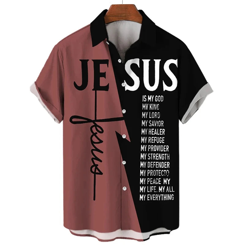 Jesus 3D Printed Casual Short Sleeve Button Up Shirts