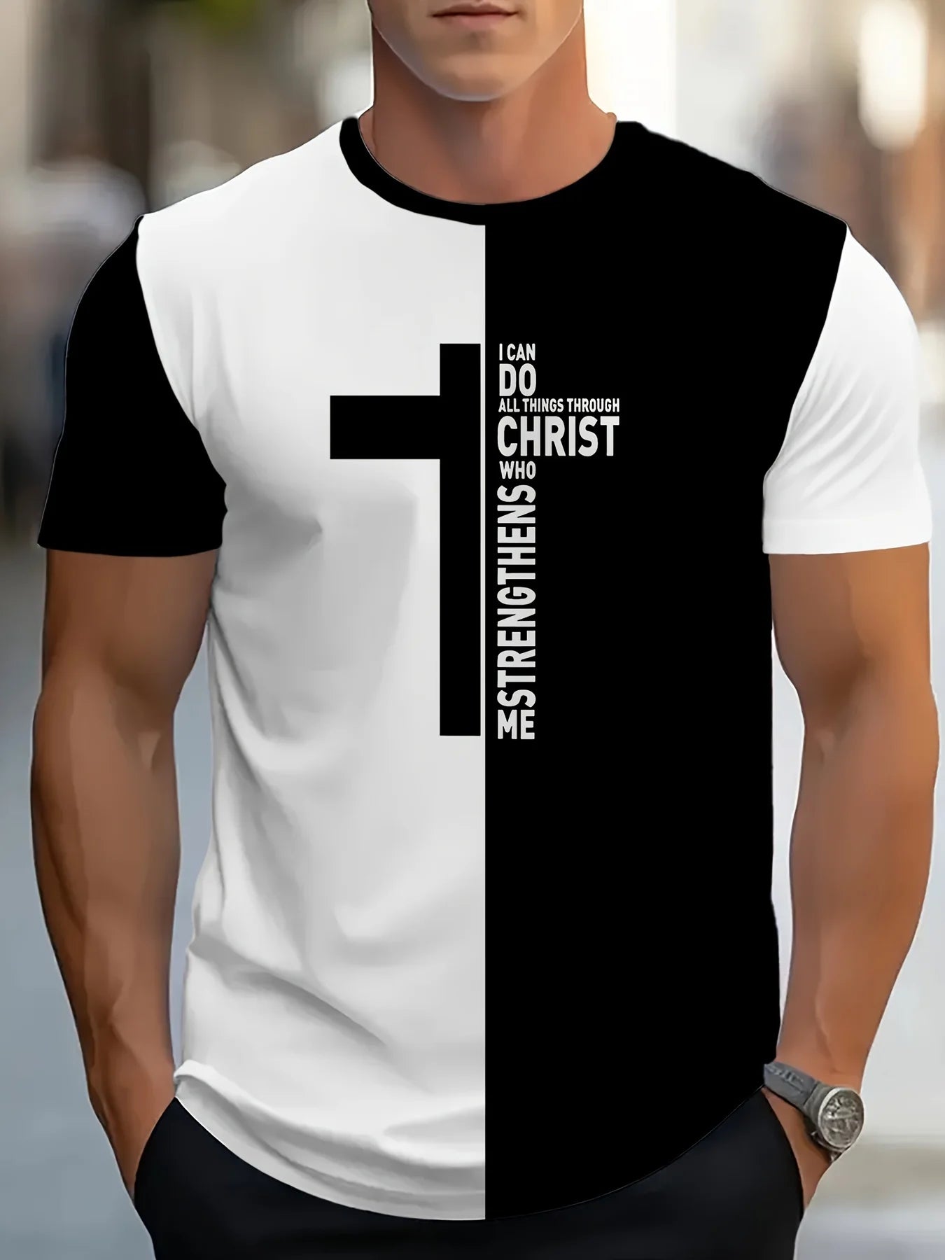 Men's Two-Tone Christian Graphic Cross T-shirt