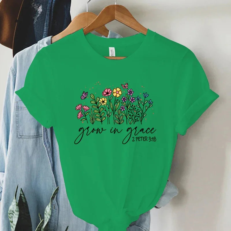 Floral Grow in Grace 2Peter 3:18 Tee